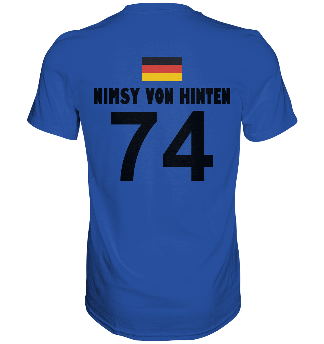 Rückseite: Party Trikot mit Backprint Nimsy von Hinten 74 Bright Royal