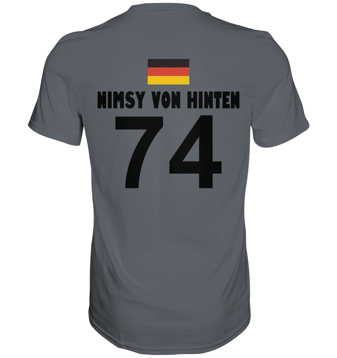 Rückseite: Party Trikot mit Backprint Nimsy von Hinten 74 Convoy Grey