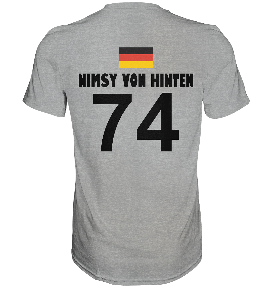 Rückseite: Party Trikot mit Backprint Nimsy von Hinten 74 Light Oxford (meliert)