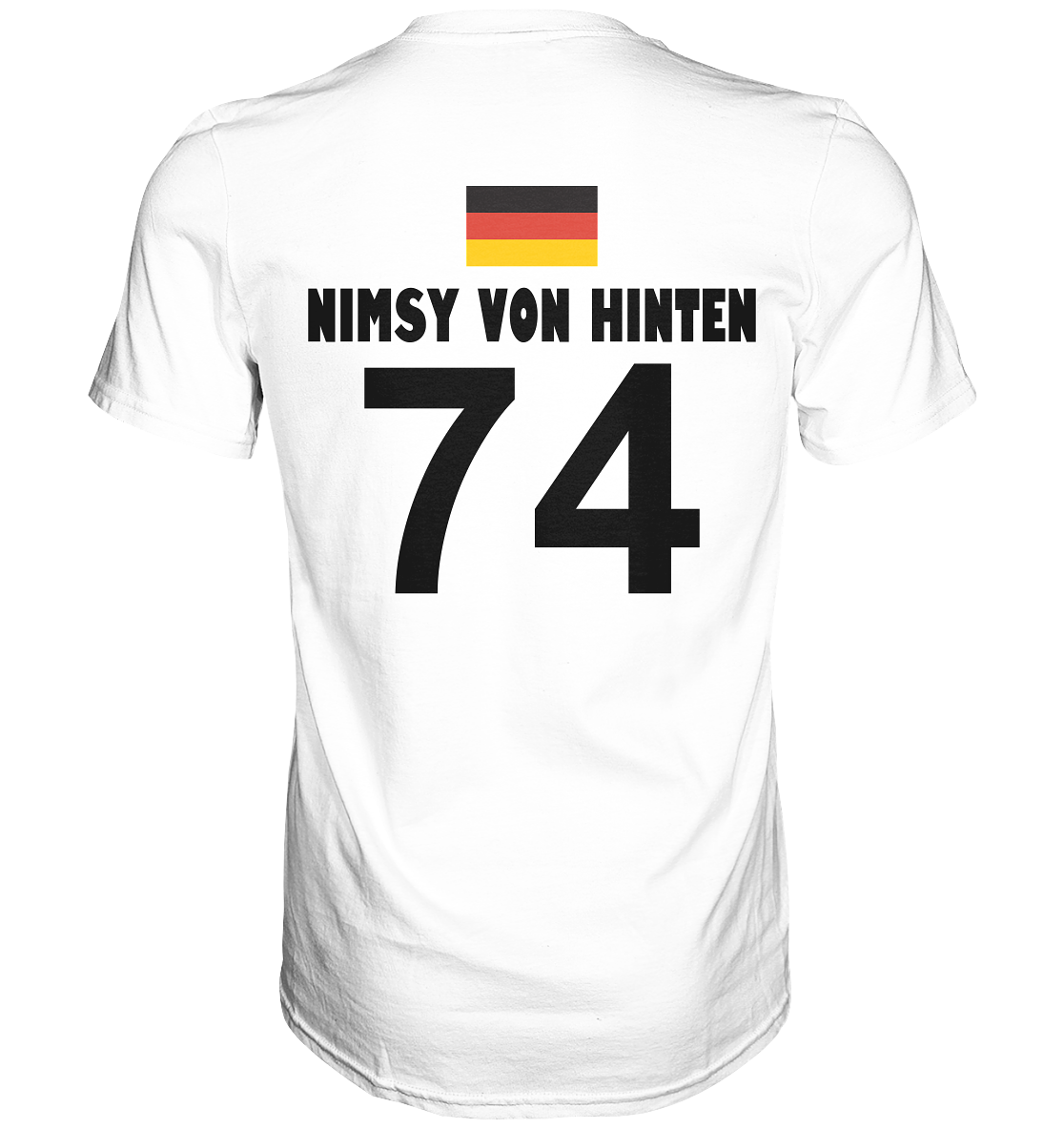 Rückseite: Party Trikot mit Backprint Nimsy von Hinten 74 White