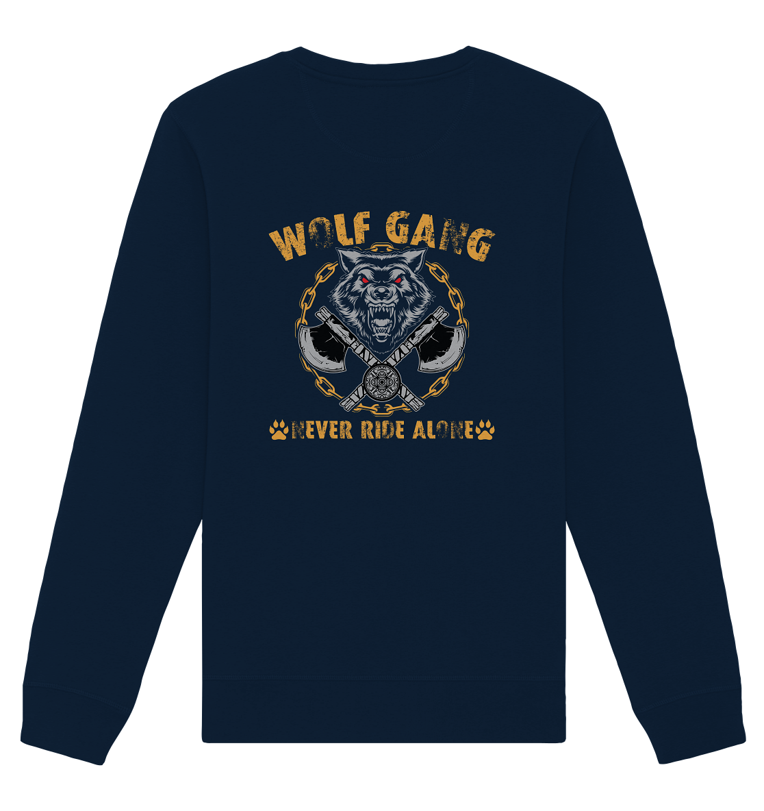 Wolfgang - NEVER RIDE ALONE - Rückseiten Druck Organic Basic Unisex Sweatshirt