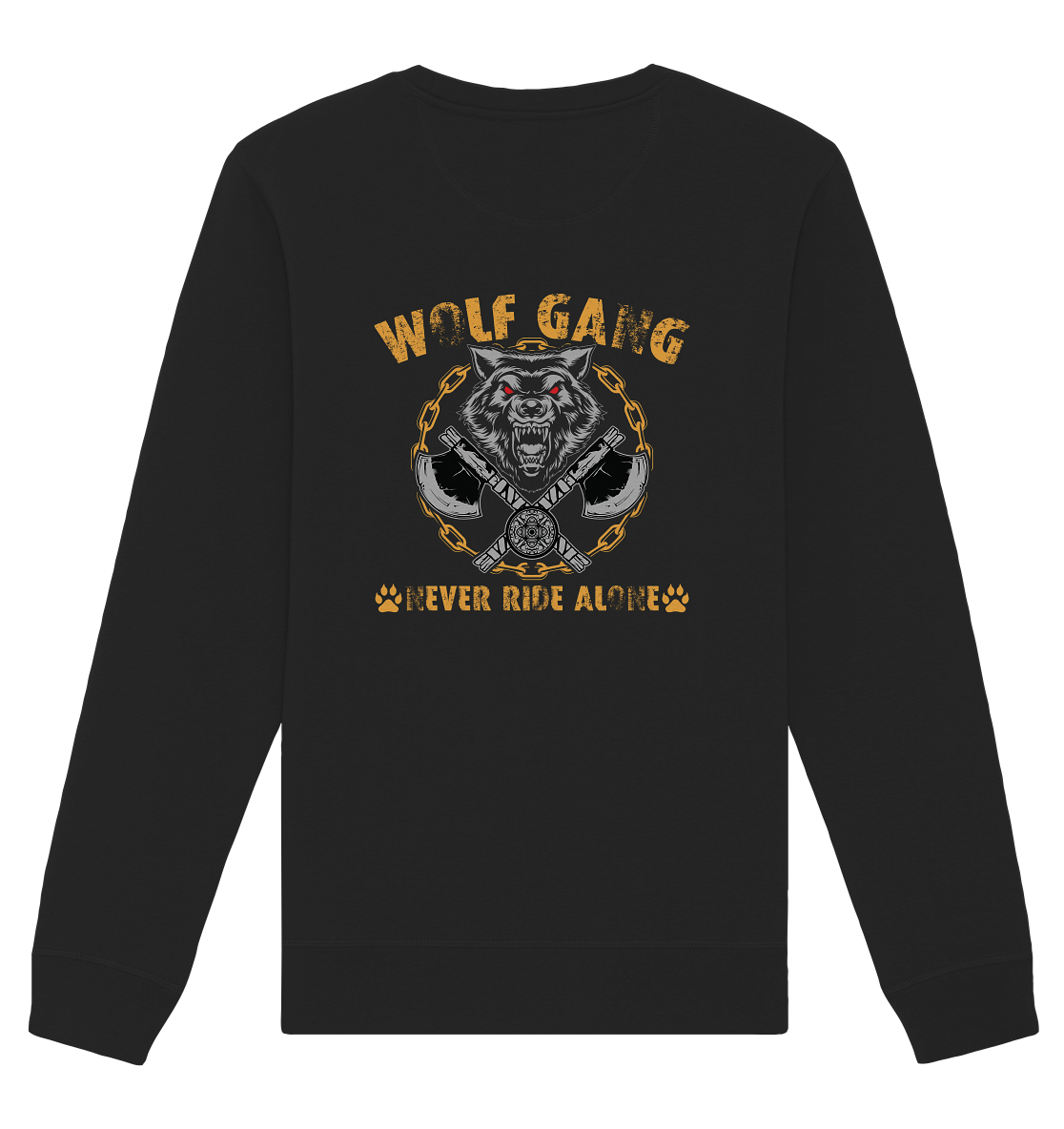 Wolfgang - NEVER RIDE ALONE - Rückseiten Druck Organic Basic Unisex Sweatshirt