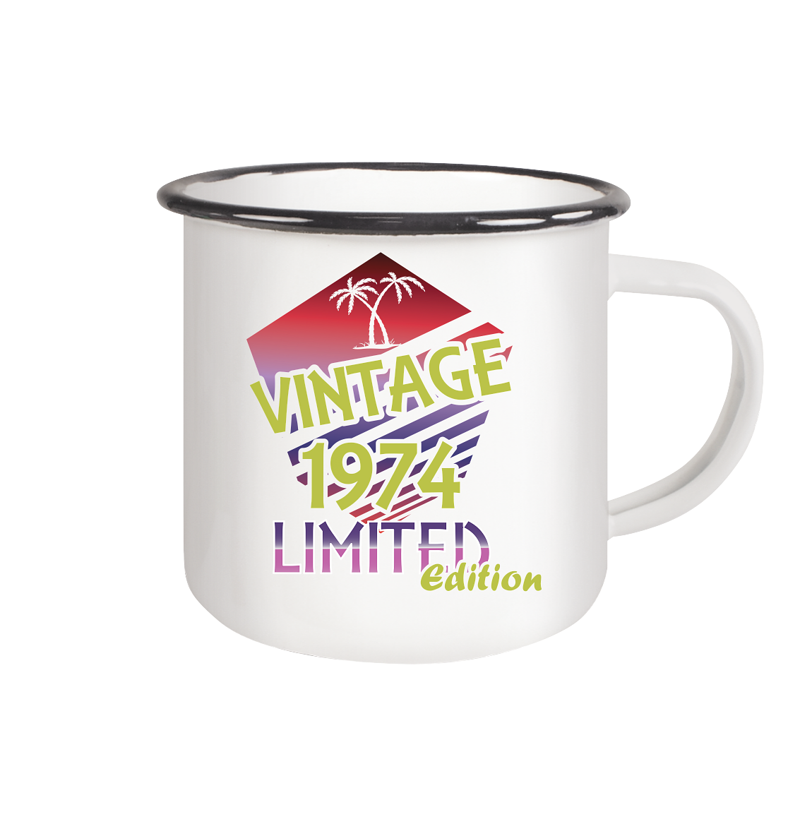 Vintage Jahrgang 1974- Tassen Limited Edition - Emaille Tasse (Black)