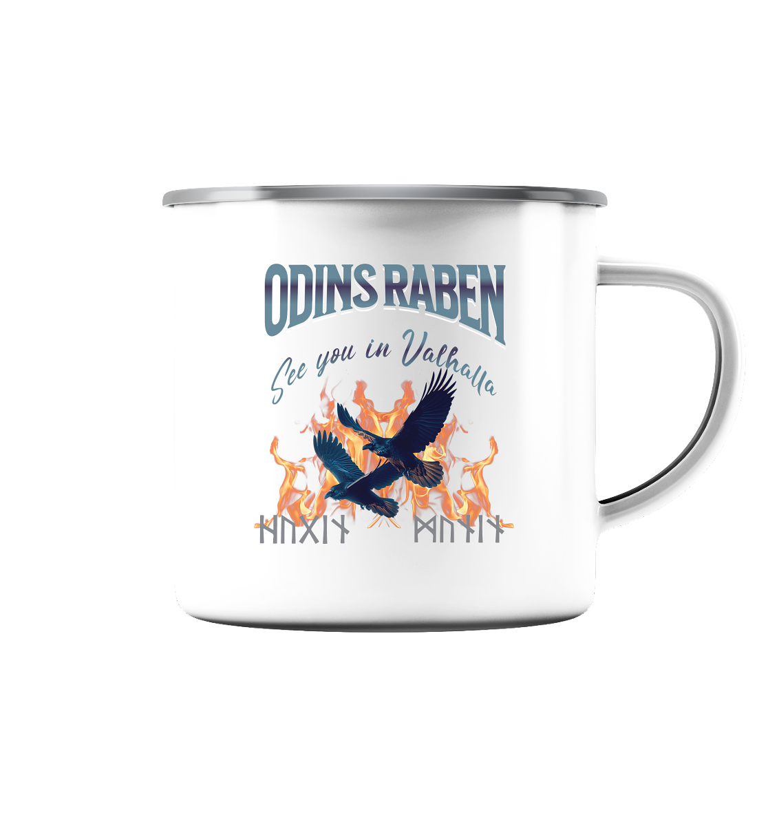 Raben Odins mystisch - Emaille Tasse (Silber)