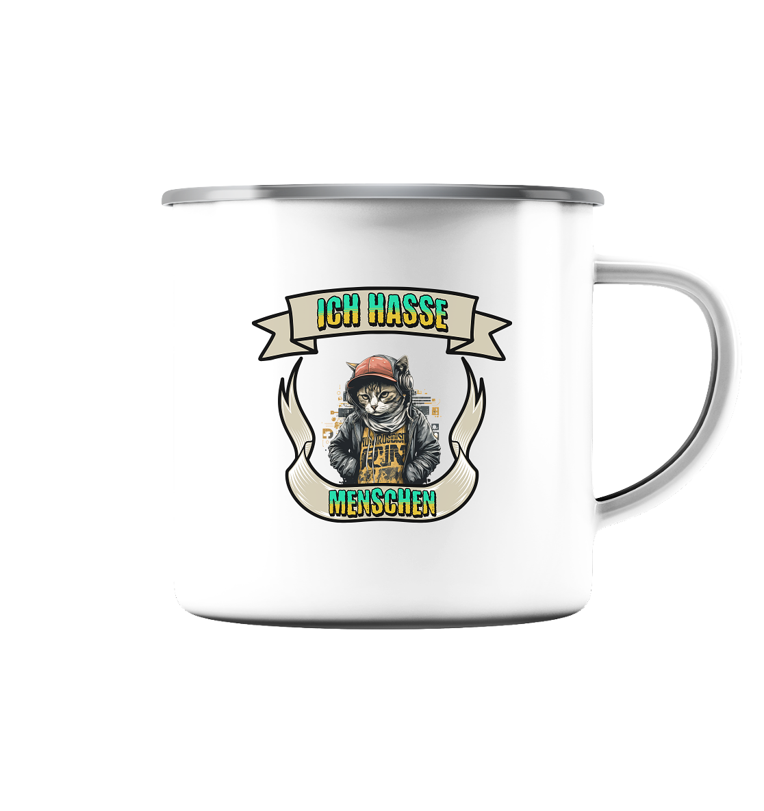 Streetwear- Ich hasse Menschen - Emaille Tasse (Silber)