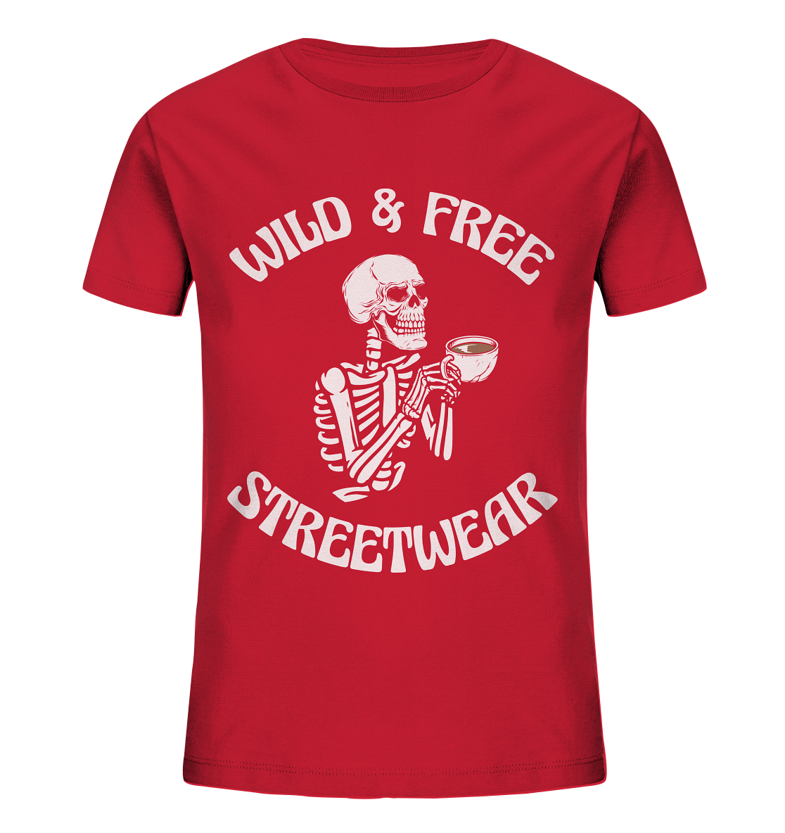 WILD & FREE NO 5 DRINKING SKELETON - STREETWEAR - STATEMENT - Kids Organic Shirt