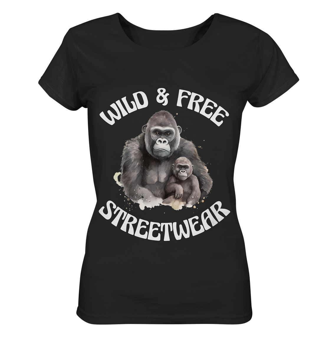 WILD & FREE NO 15 GORILLA FAMILY - STREETWEAR - STATEMENT - Ladies Organic Basic Shirt