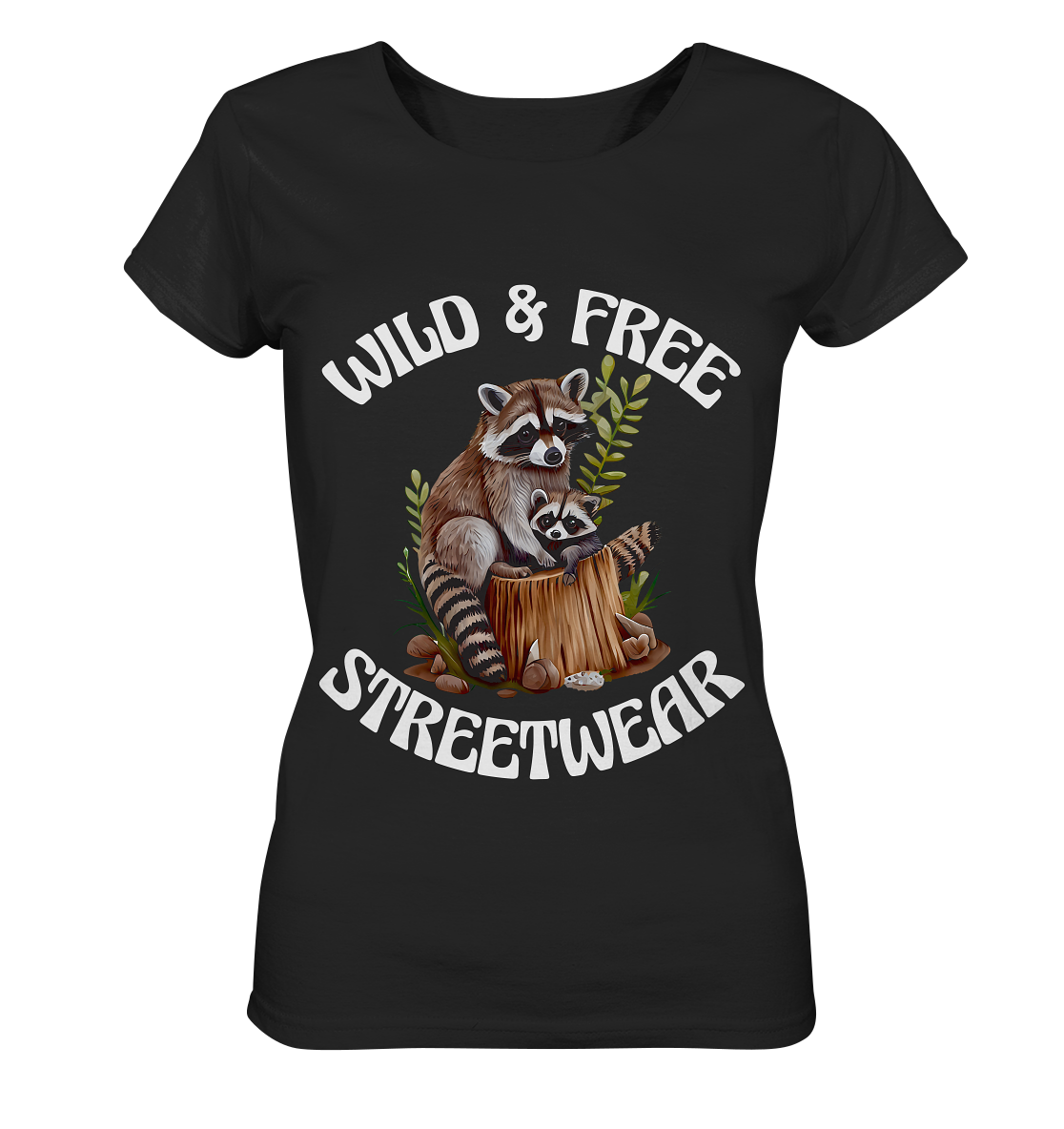 WILD & FREE NO 16 RACOON FAMILY - STREETWEAR - STATEMENT - Ladies Organic Basic Shirt
