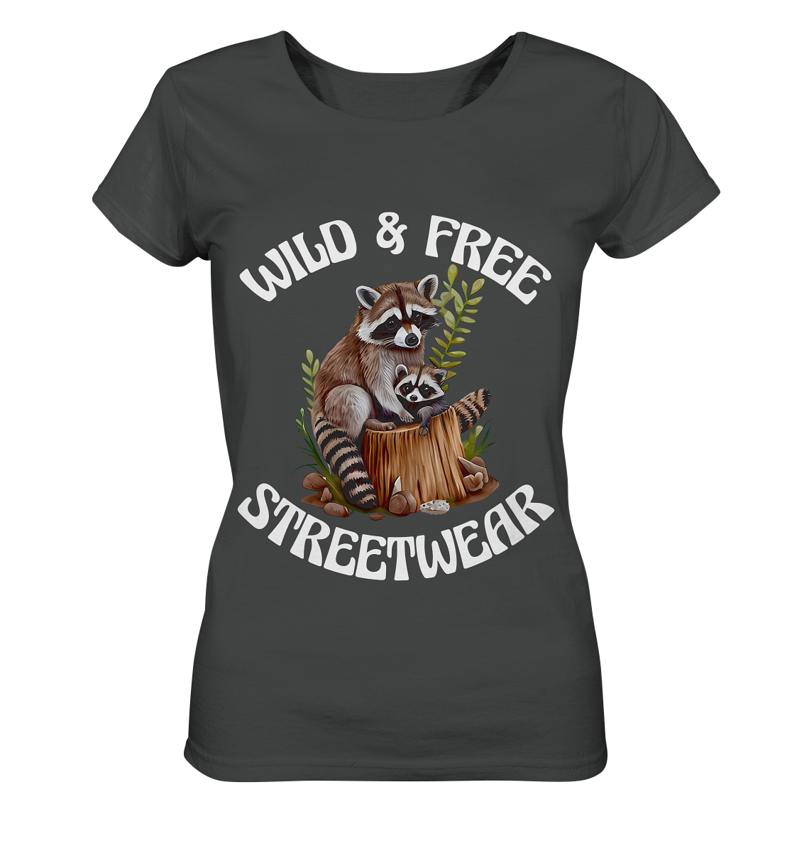 WILD & FREE NO 16 RACOON FAMILY - STREETWEAR - STATEMENT - Ladies Organic Basic Shirt