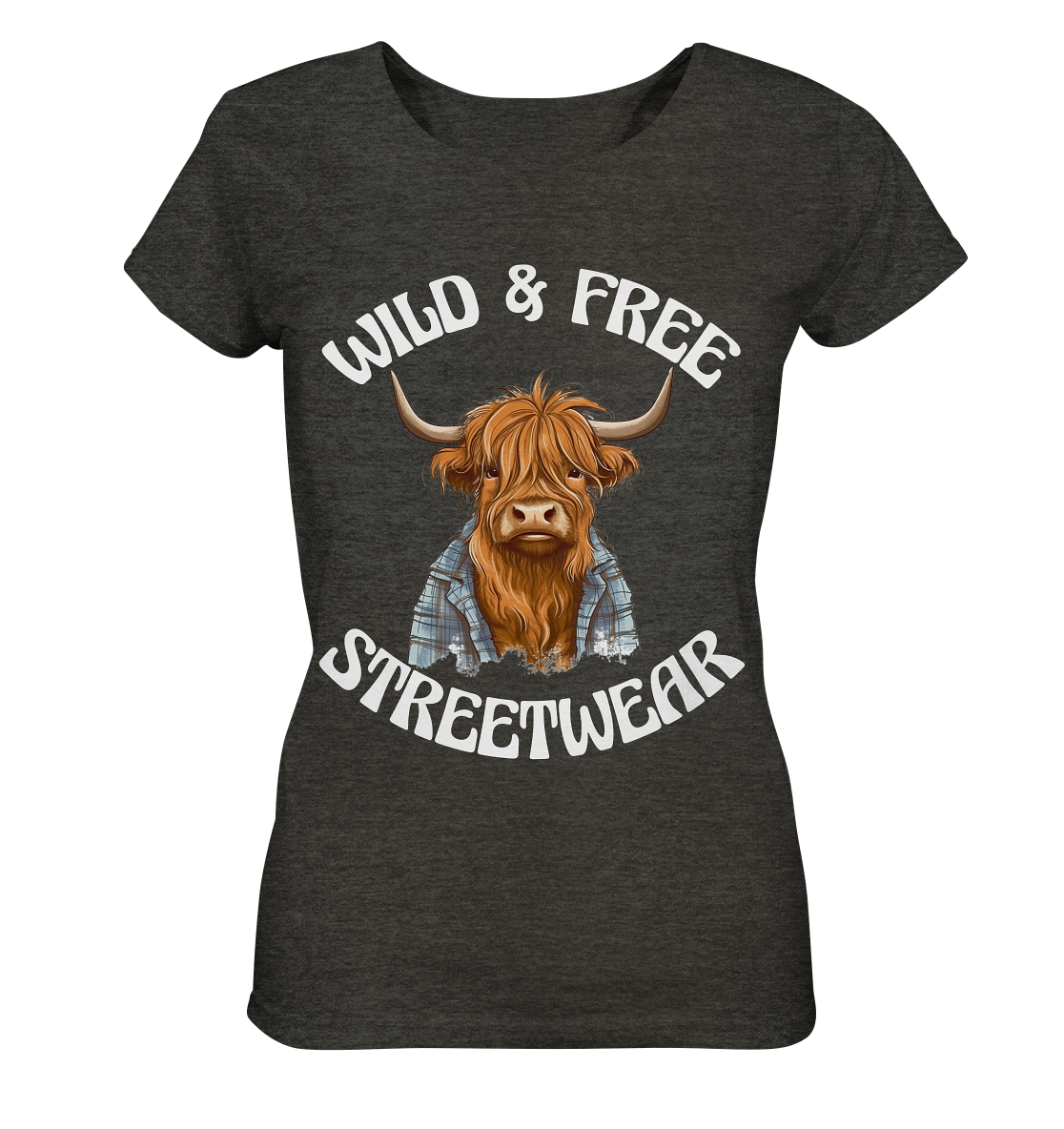 WILD & FREE NO 9 HIGHLAND COW II - STREETWEAR - STATEMENT - Ladies Organic Shirt (meliert)