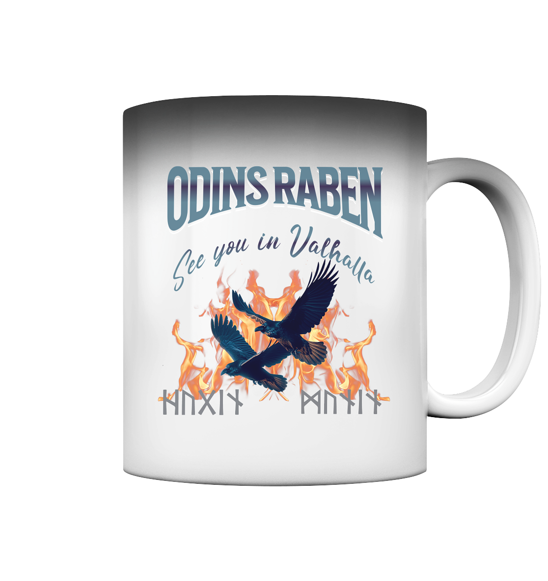 Magic Mug Zaubertasse Wikinger: Flammen und Odins Raben Motiv erscheint bei Hitze – Geschenkidee.