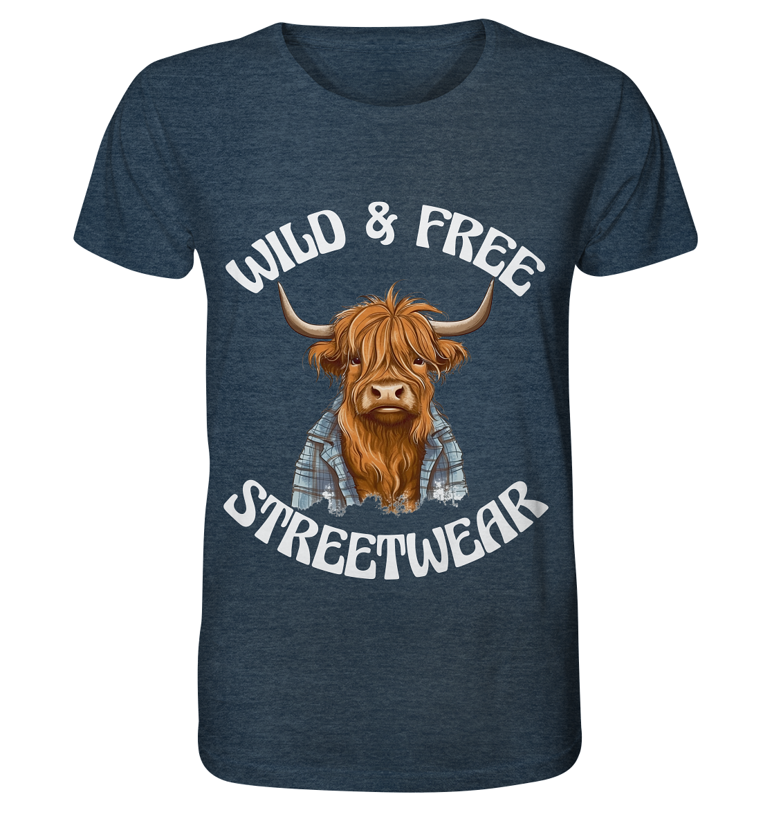WILD & FREE NO 9 HIGHLAND COW II - STREETWEAR - STATEMENT - Organic Shirt (meliert)