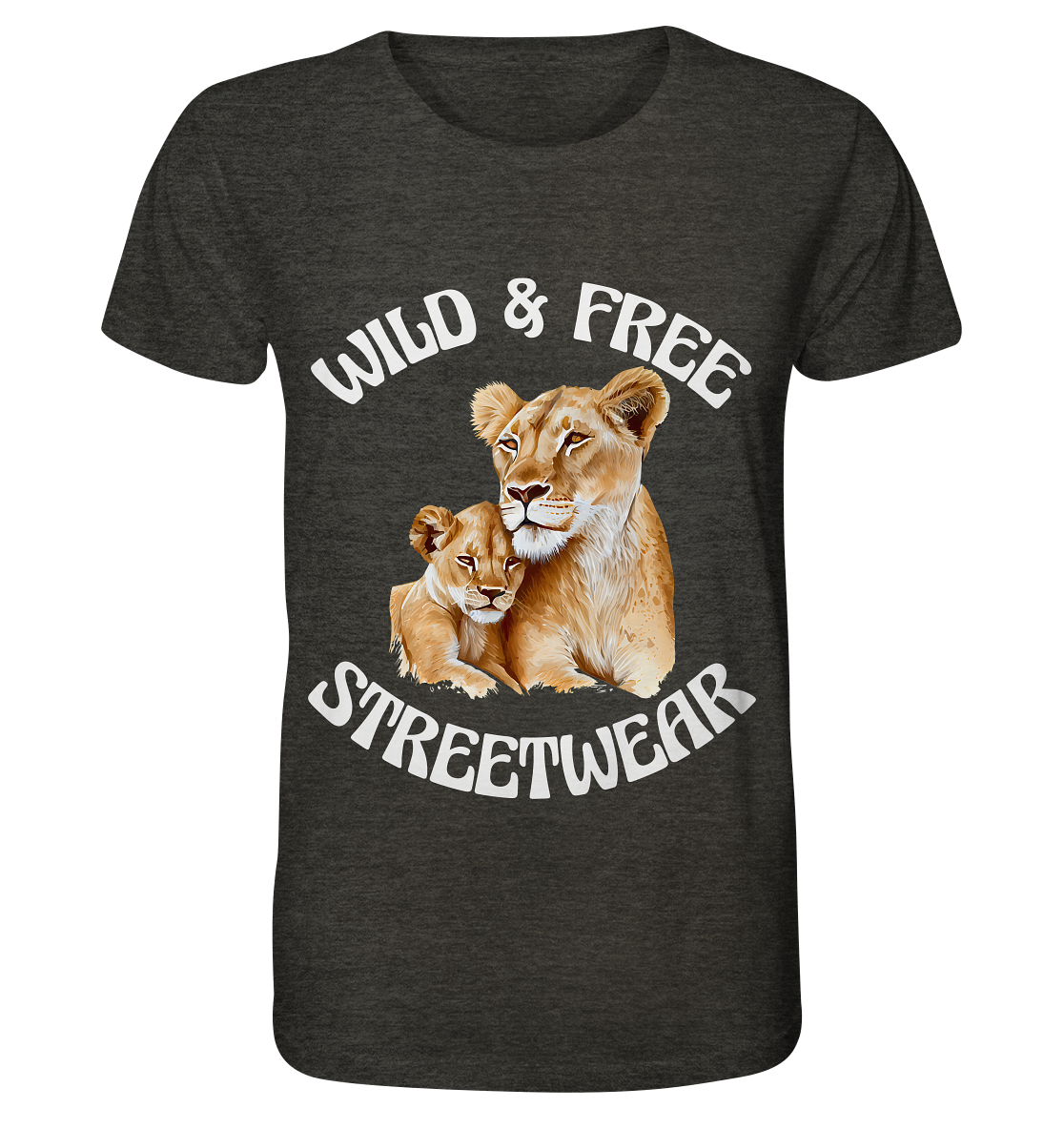 WILD & FREE NO 11 LION FAMILY - STREETWEAR - STATEMENT - Organic Shirt (meliert)