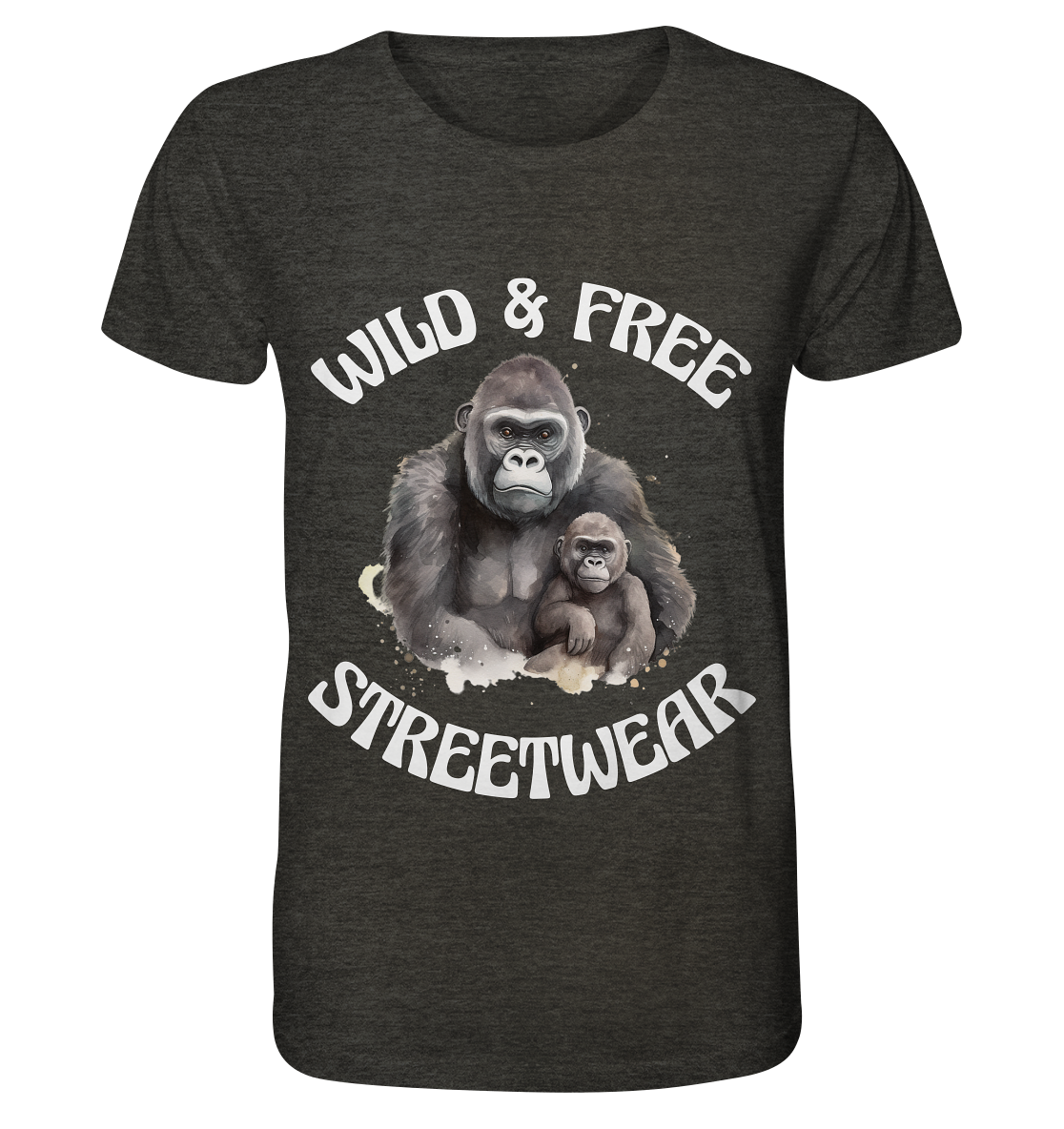 WILD & FREE NO 15 GORILLA FAMILY - STREETWEAR - STATEMENT - Organic Shirt (meliert)