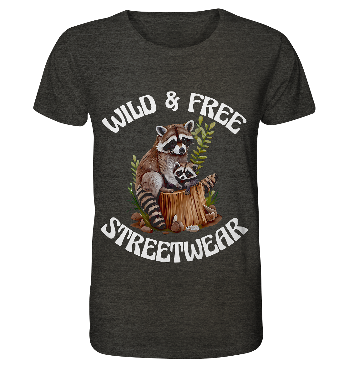 WILD & FREE NO 16 RACOON FAMILY - STREETWEAR - STATEMENT - Organic Shirt (meliert)