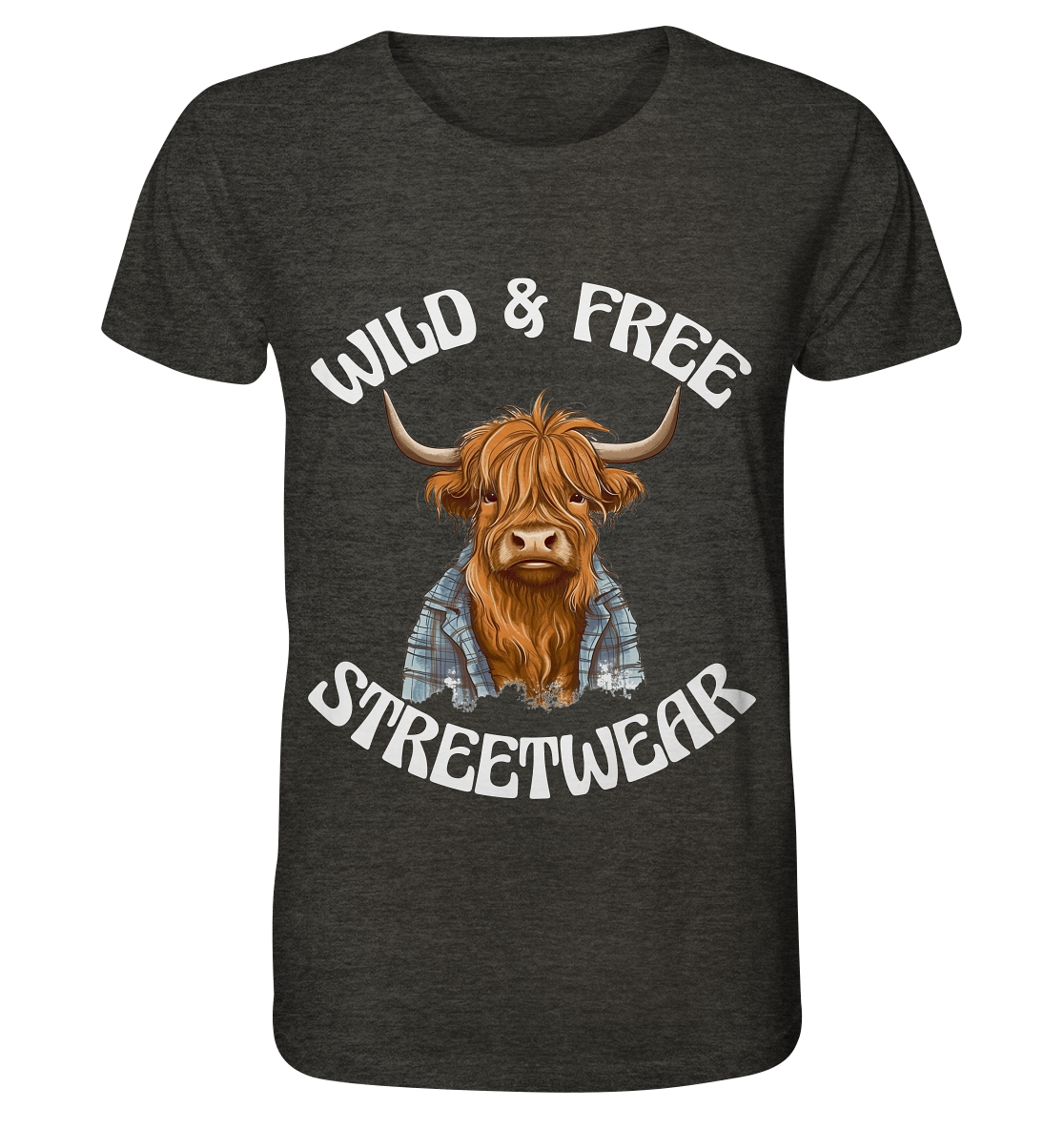 WILD & FREE NO 9 HIGHLAND COW II - STREETWEAR - STATEMENT - Organic Shirt (meliert)