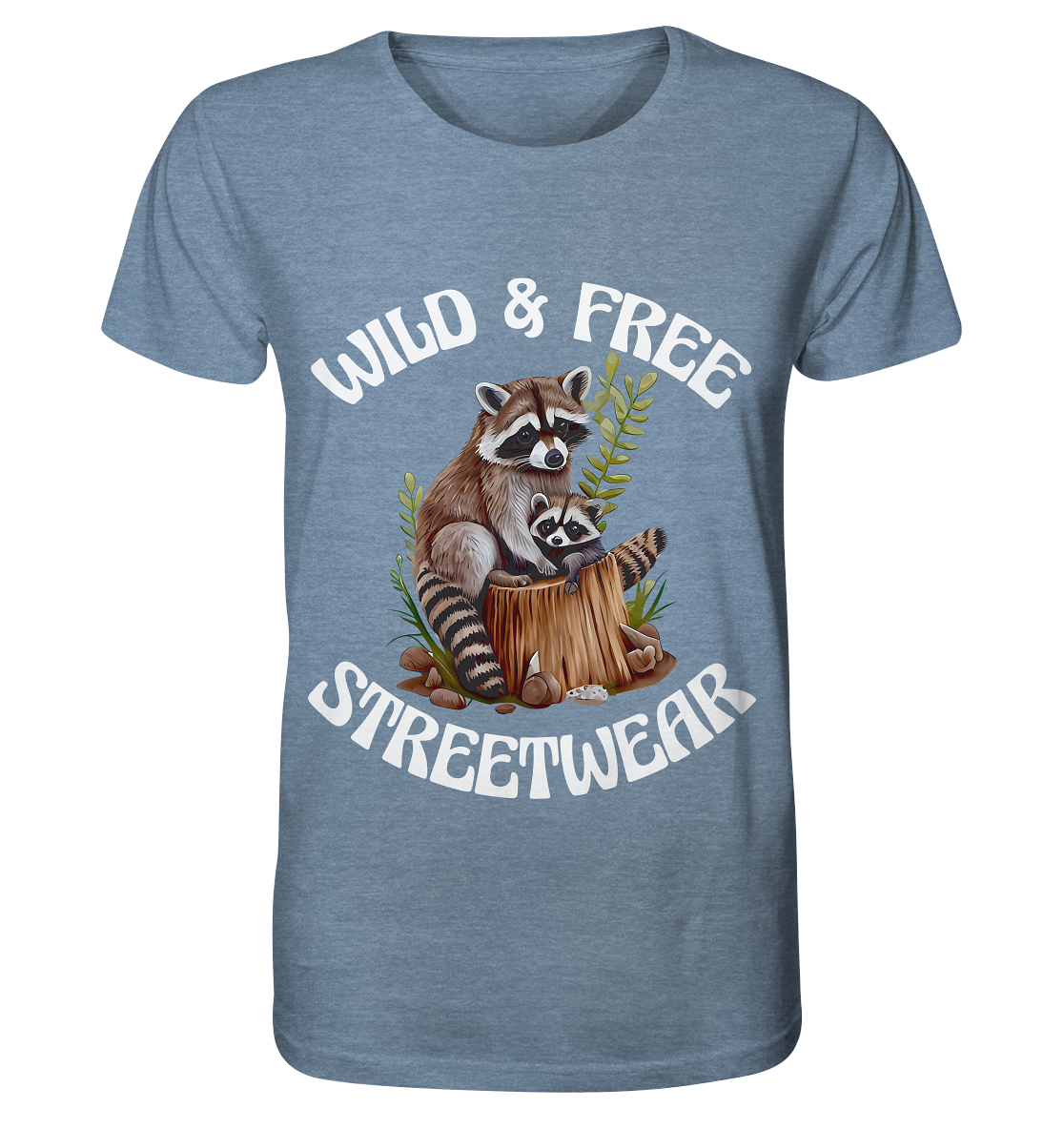 WILD & FREE NO 16 RACOON FAMILY - STREETWEAR - STATEMENT - Organic Shirt (meliert)