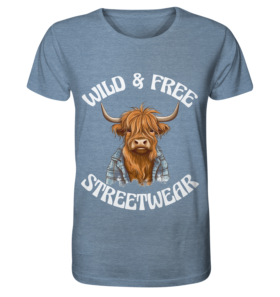 WILD & FREE NO 9 HIGHLAND COW II - STREETWEAR - STATEMENT - Organic Shirt (meliert)