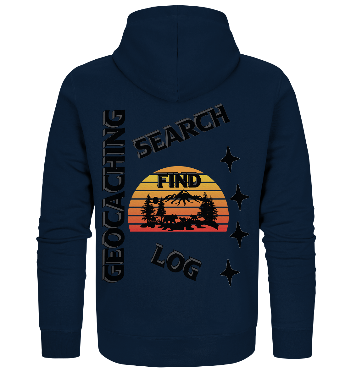 Geocaching, Suchen, Finden und Log, Geocache Schwarzes Design - Organic Zipper