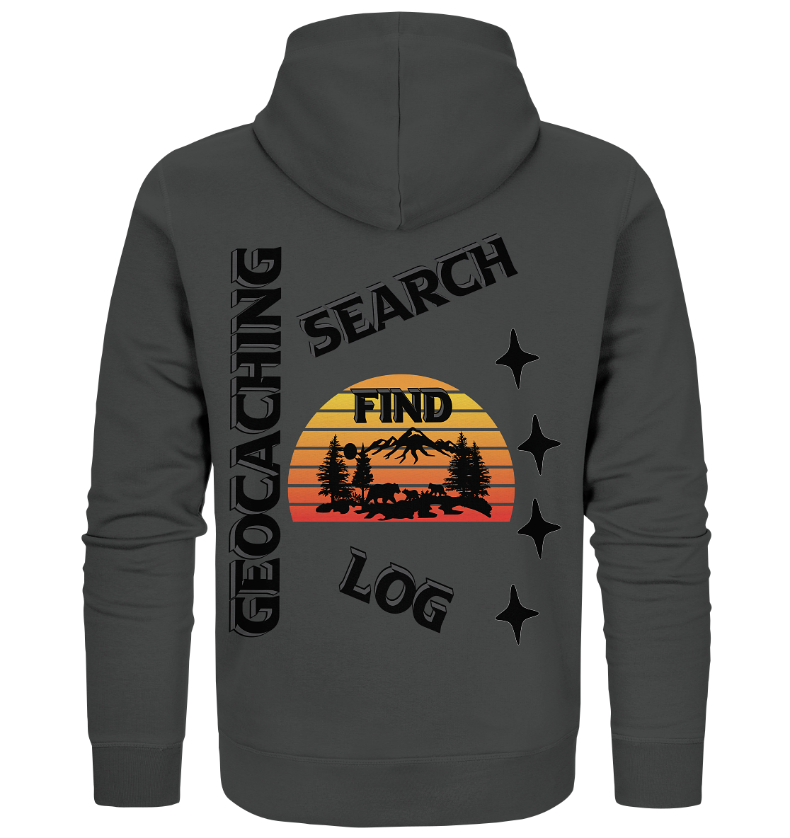 Geocaching, Suchen, Finden und Log, Geocache Schwarzes Design - Organic Zipper