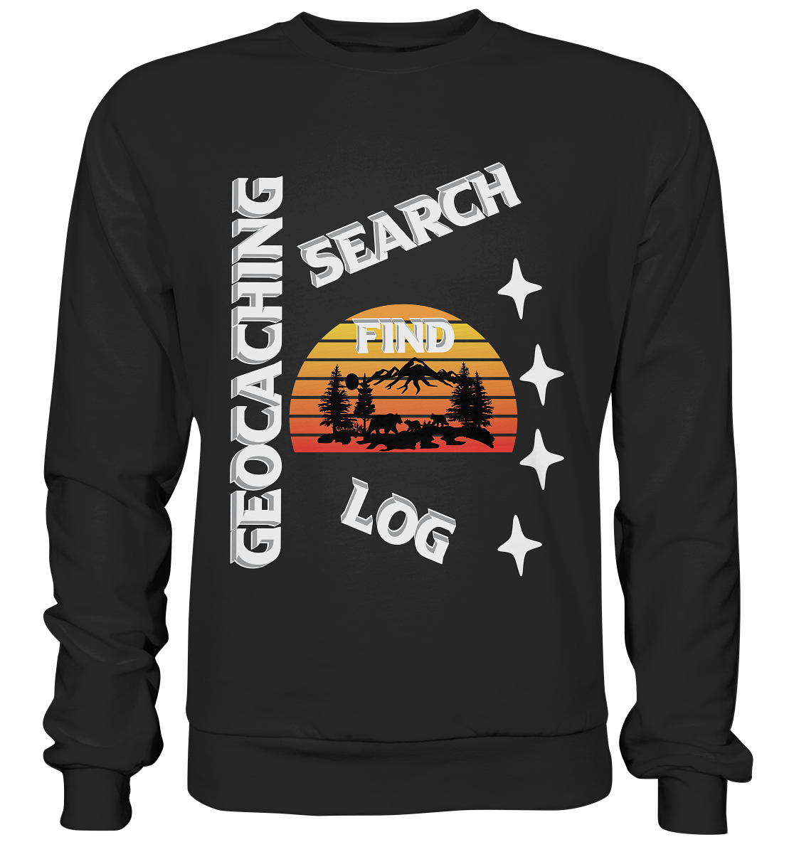 Geocaching-SEARCH-FIND-LOG, Cache Helles Design, Mounten - Basic Sweatshirt