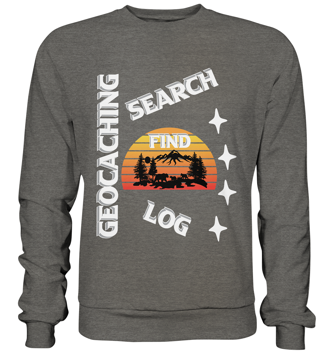 Geocaching-SEARCH-FIND-LOG, Cache Helles Design, Mounten - Basic Sweatshirt