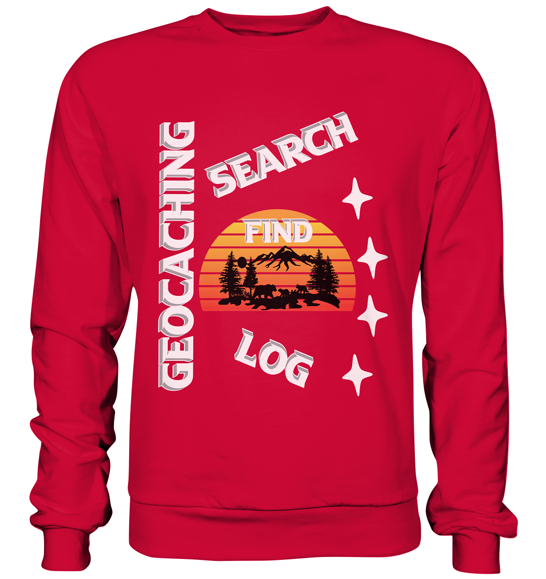 Geocaching-SEARCH-FIND-LOG, Cache Helles Design, Mounten - Basic Sweatshirt