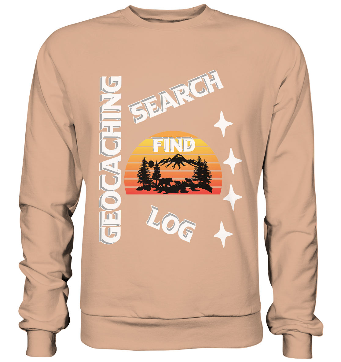 Geocaching-SEARCH-FIND-LOG, Cache Helles Design, Mounten - Basic Sweatshirt