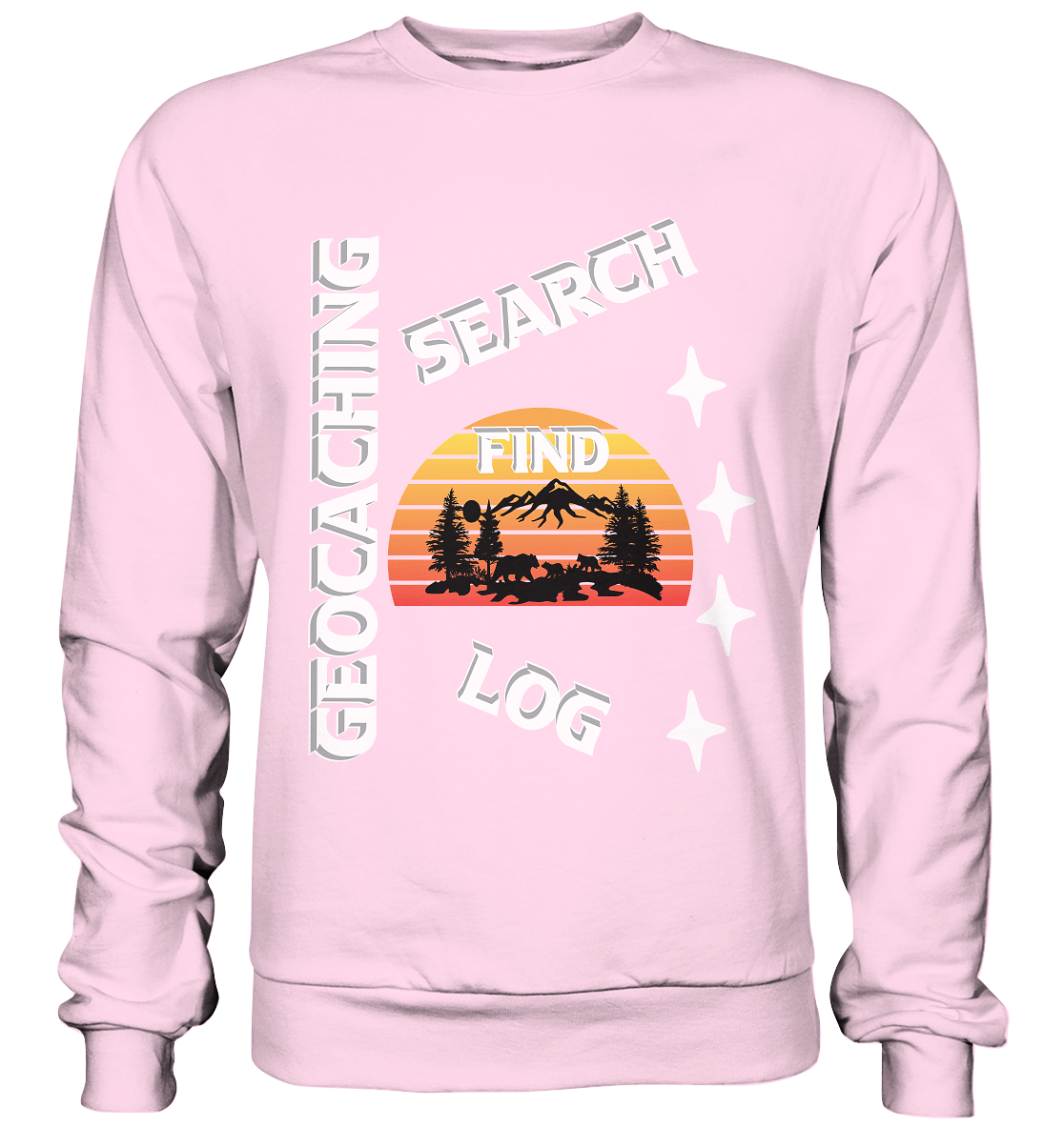 Geocaching-SEARCH-FIND-LOG, Cache Helles Design, Mounten - Basic Sweatshirt