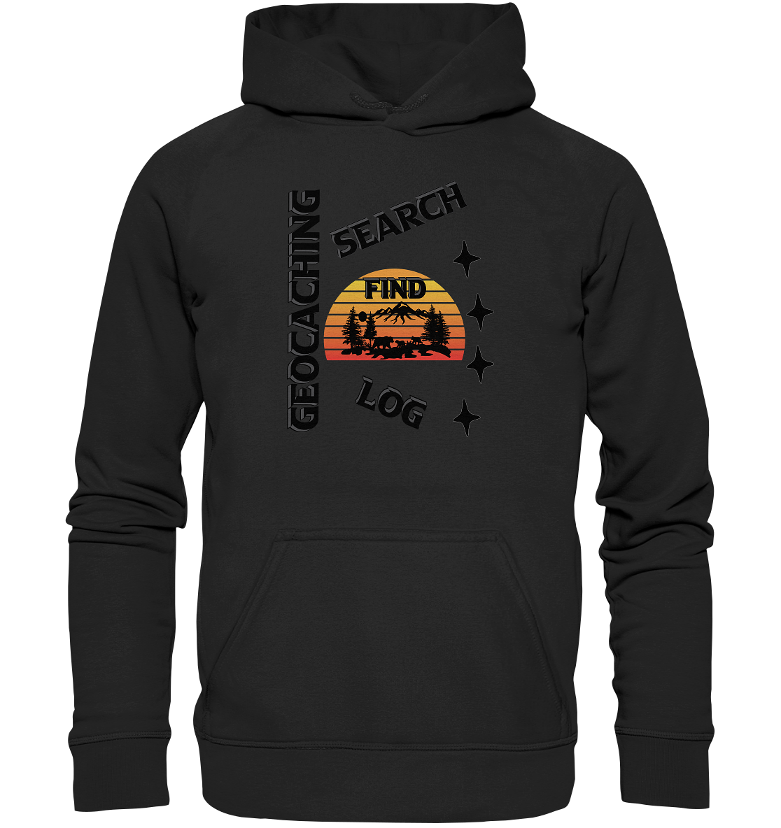 Geocaching, Suchen, Finden und Log, Geocache Schwarzes Design - Basic Unisex Hoodie
