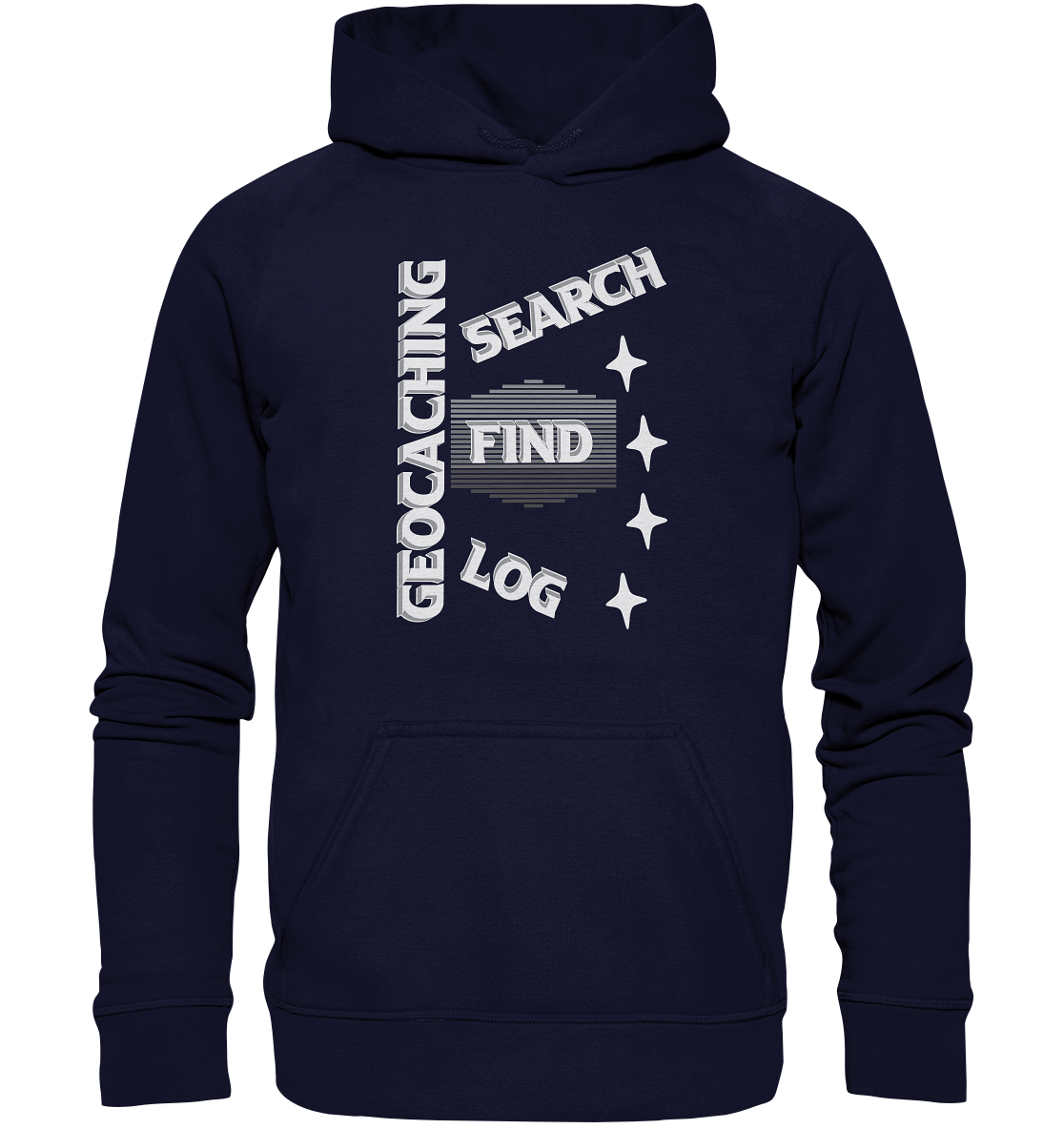 Geocaching-SEARCH-FIND-LOG, Cache Helles Disign Sterne - Basic Unisex Hoodie XL