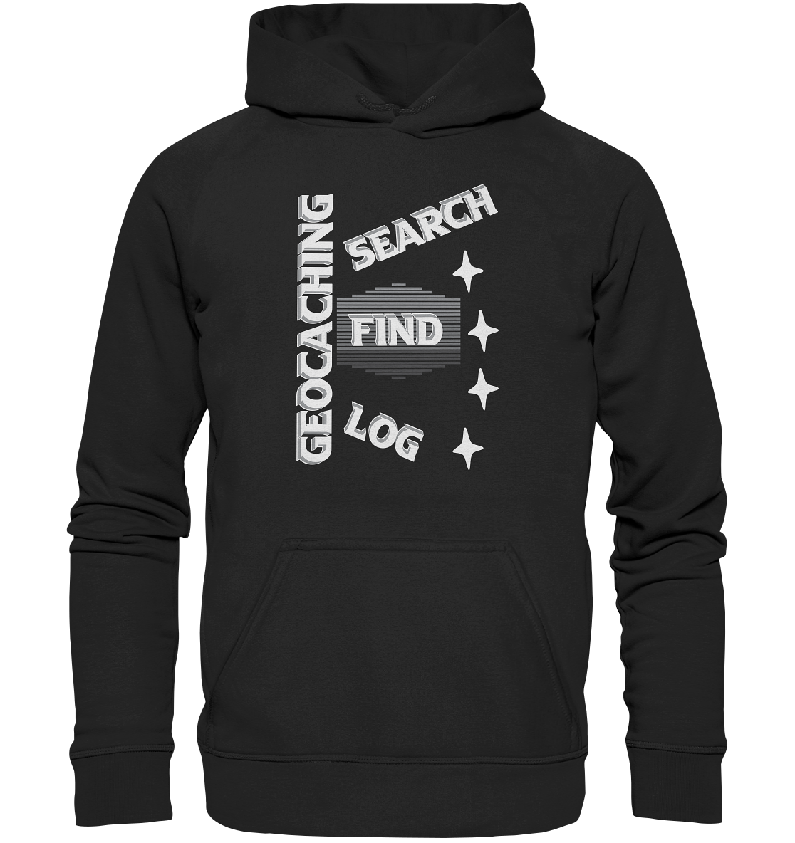Geocaching-SEARCH-FIND-LOG, Cache Helles Disign Sterne - Basic Unisex Hoodie XL