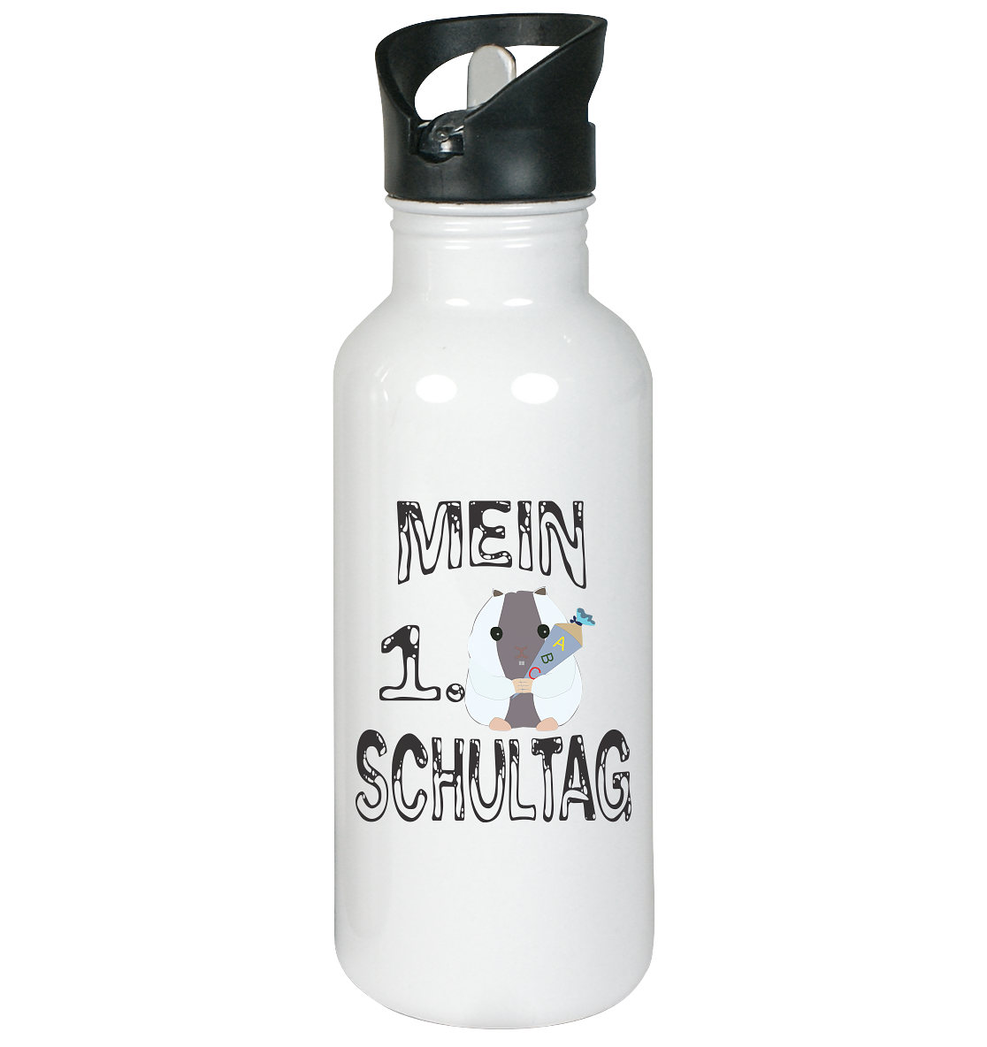 Schulanfang Schwarzes Design, Einschulung, Zuckettüte - Edelstahl-Trinkflasche