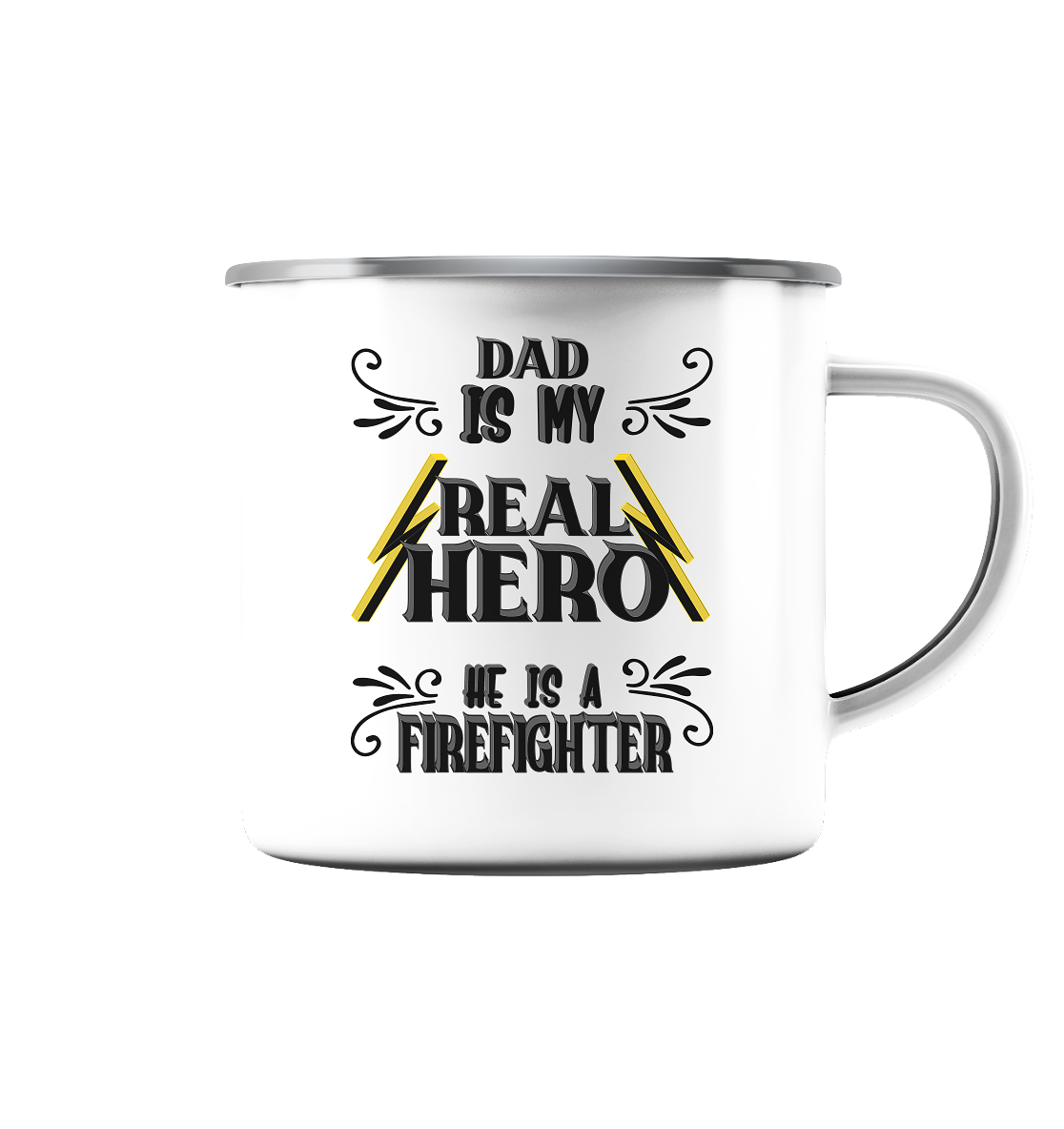 My Real Hero, Firefighter Dad - Emaille Tasse (Silber)