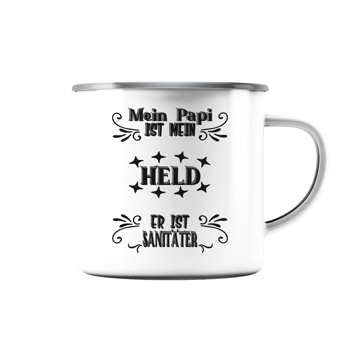 DAS PAPA PROJEKT-MEIN HELD-SANITÄTER- Emaille Tasse (Silber)