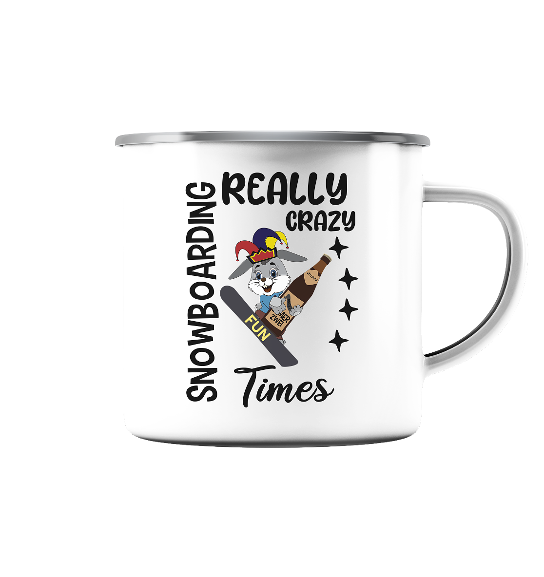 Snowboarding, really crazy, Osterhase mit Bierflasche - Emaille Tasse (Silber)