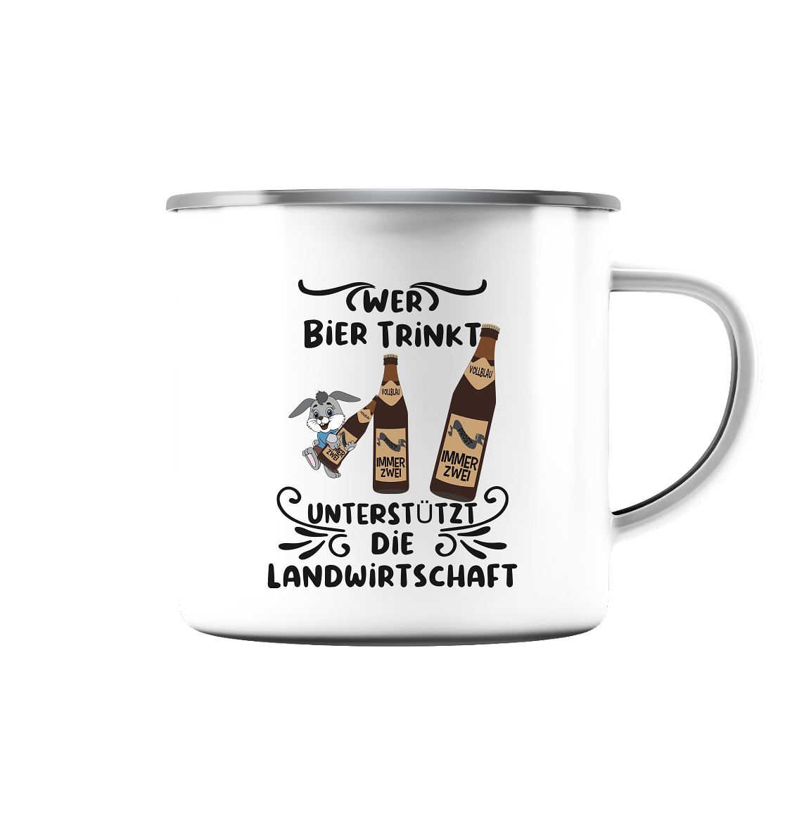 Wer Bier trinkt, Landwirtschaft unterstützen, Party - Emaille Tasse (Silber)