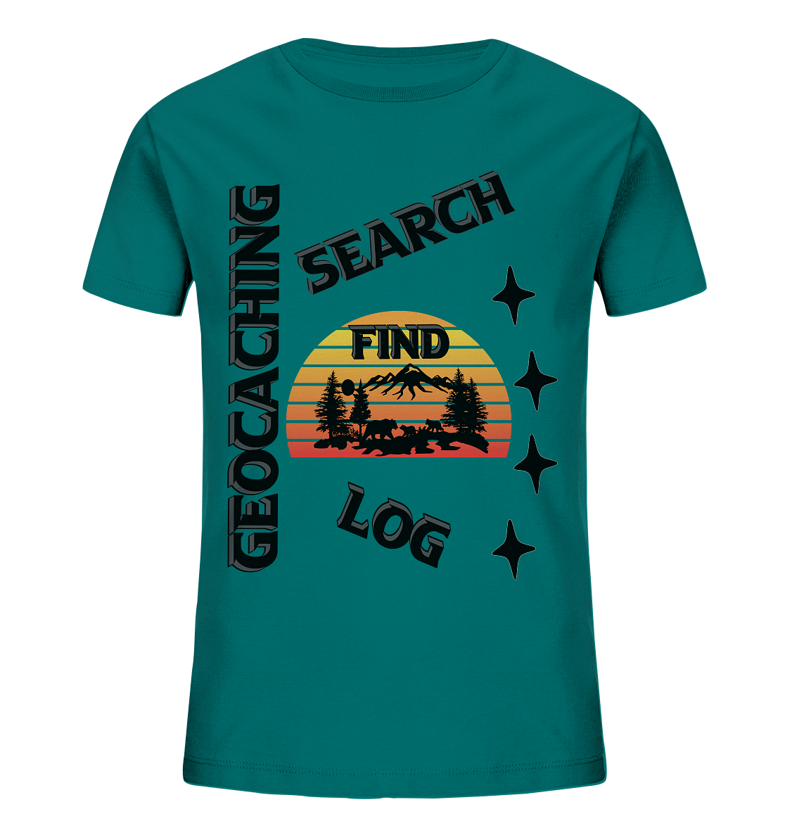 Geocaching, Suchen, Finden und Log, Geocache Schwarzes Design Mounten - Kids Organic Shirt