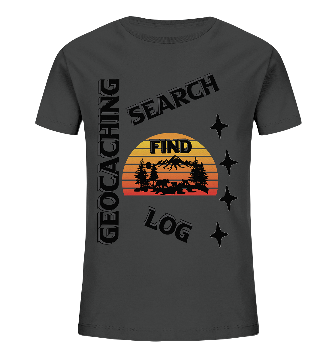 Geocaching, Suchen, Finden und Log, Geocache Schwarzes Design Mounten - Kids Organic Shirt
