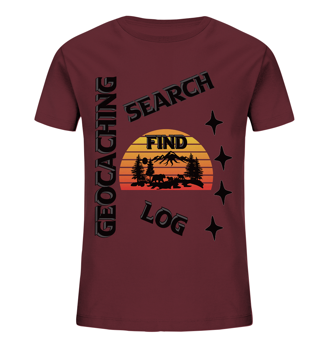 Geocaching, Suchen, Finden und Log, Geocache Schwarzes Design Mounten - Kids Organic Shirt