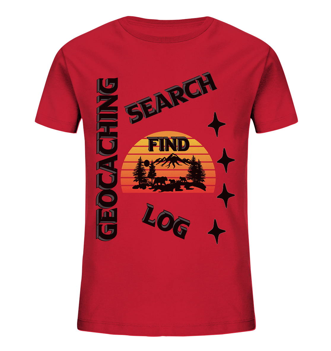 Geocaching, Suchen, Finden und Log, Geocache Schwarzes Design Mounten - Kids Organic Shirt