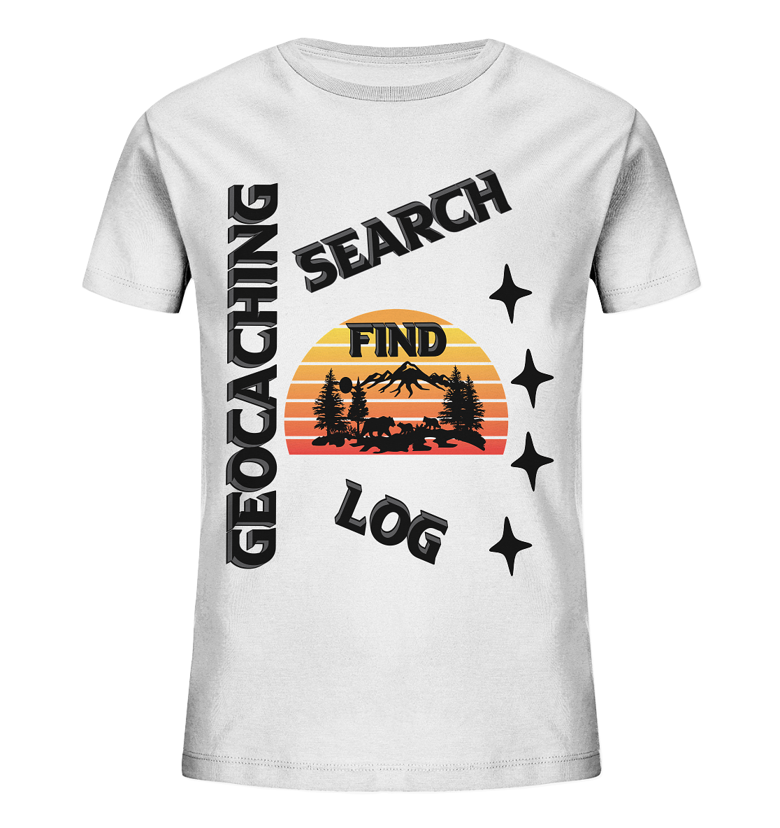 Geocaching, Suchen, Finden und Log, Geocache Schwarzes Design Mounten - Kids Organic Shirt