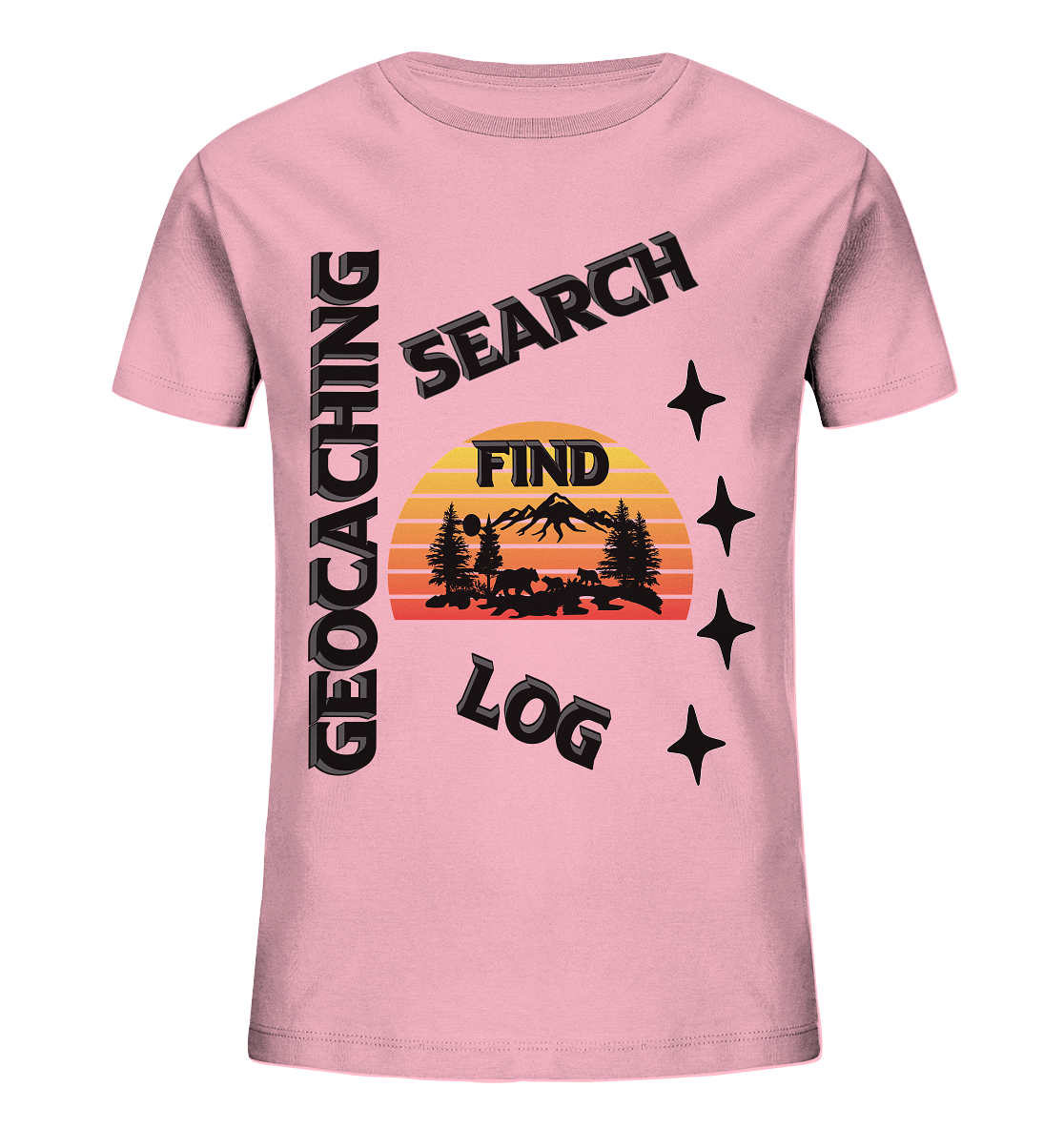 Geocaching, Suchen, Finden und Log, Geocache Schwarzes Design Mounten - Kids Organic Shirt