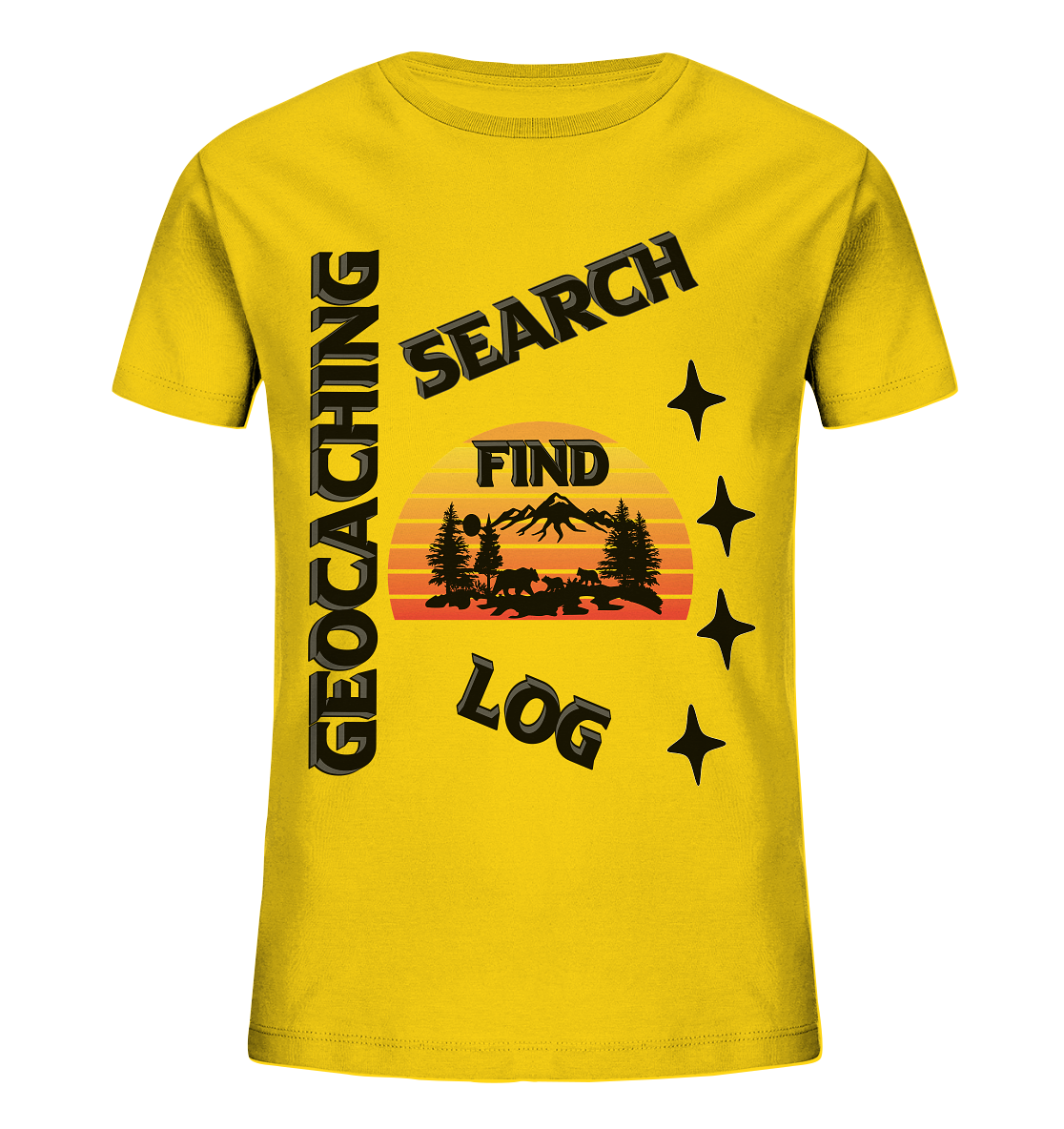 Geocaching, Suchen, Finden und Log, Geocache Schwarzes Design Mounten - Kids Organic Shirt