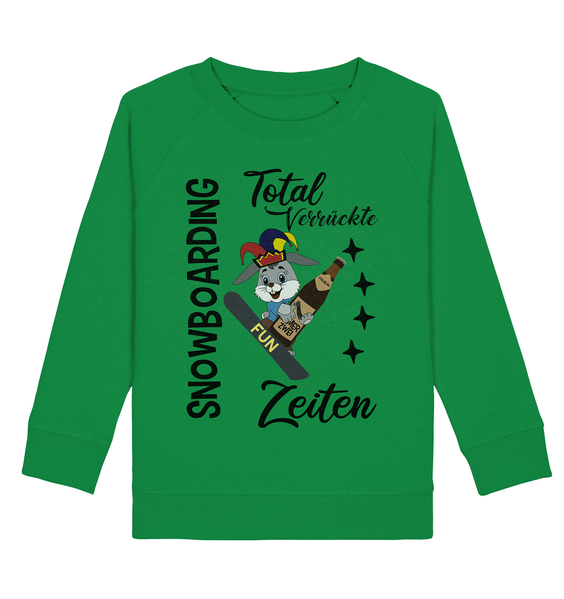 Snowboarding,verrückte Zeiten, Osterhase mit Bierflasche, Faschingsmütze - Kids Organic Sweatshirt