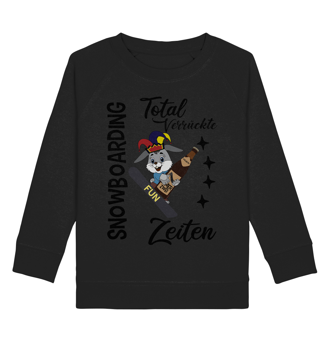 Snowboarding,verrückte Zeiten, Osterhase mit Bierflasche, Faschingsmütze - Kids Organic Sweatshirt
