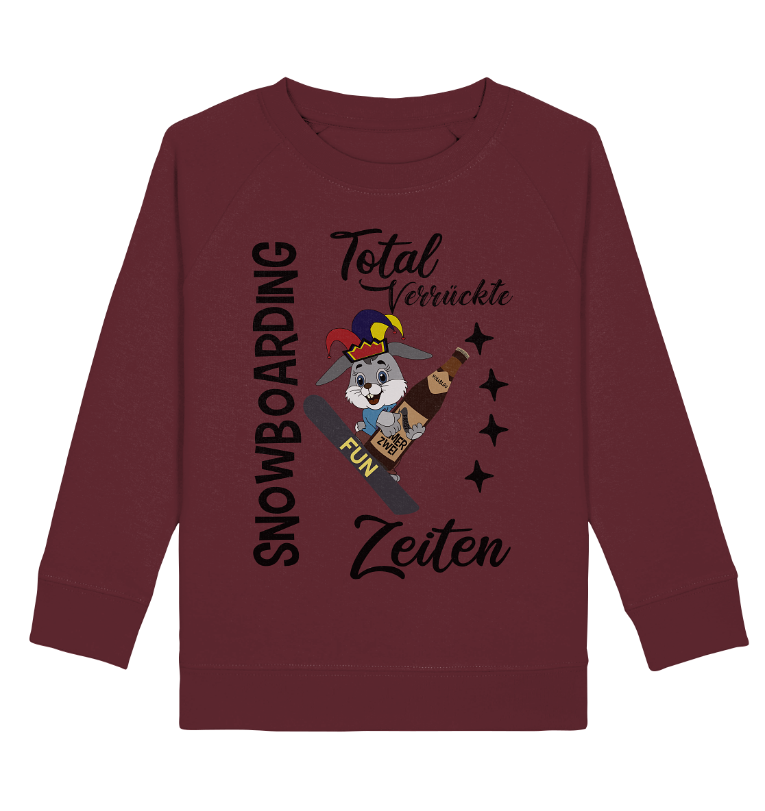 Snowboarding,verrückte Zeiten, Osterhase mit Bierflasche, Faschingsmütze - Kids Organic Sweatshirt