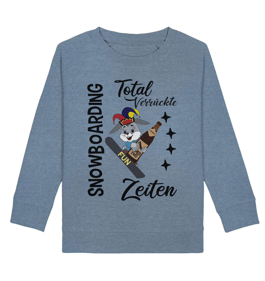 Snowboarding,verrückte Zeiten, Osterhase mit Bierflasche, Faschingsmütze - Kids Organic Sweatshirt