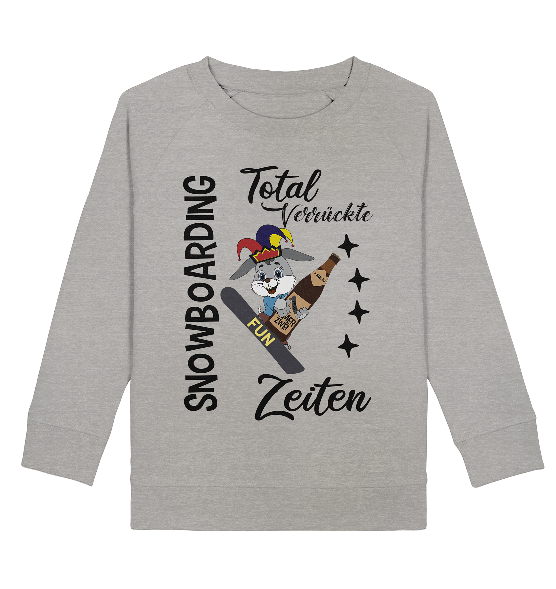 Snowboarding,verrückte Zeiten, Osterhase mit Bierflasche, Faschingsmütze - Kids Organic Sweatshirt