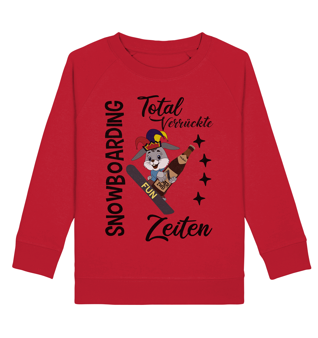 Snowboarding,verrückte Zeiten, Osterhase mit Bierflasche, Faschingsmütze - Kids Organic Sweatshirt